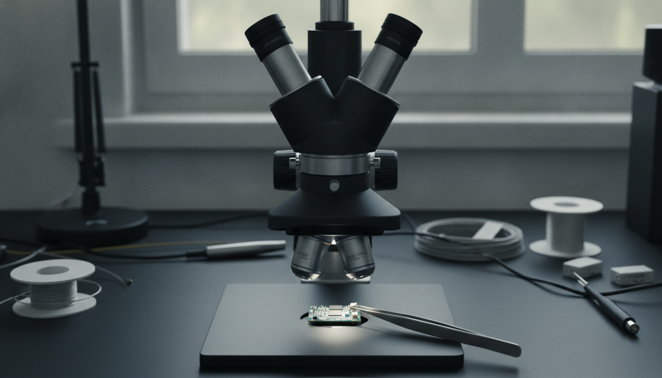 Stereo microscope over a whole object, with room to turn it by hand