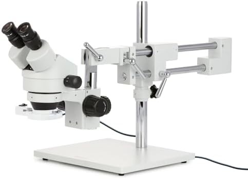 Binocular stereo zoom microscope on boom stand
