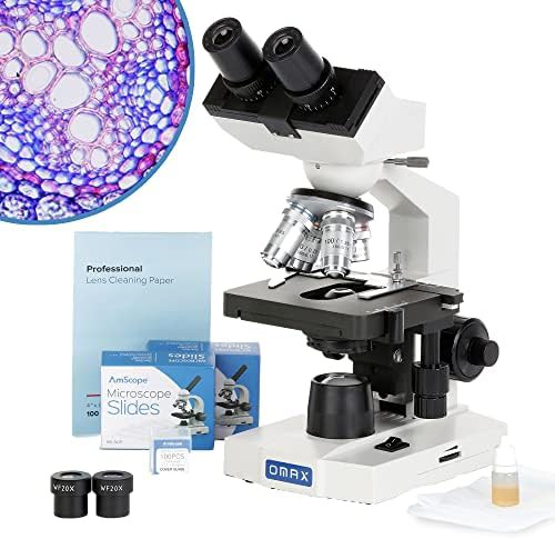 OMAX 2000X binocular compound LED microscope blank slides kit