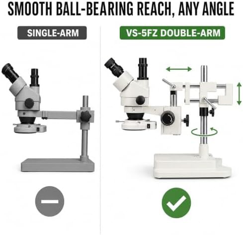 Vision Scientific trinocular stereo zoom microscope double arm boom — photo 3