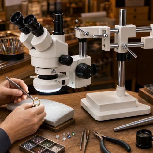 Vision Scientific trinocular stereo zoom microscope double arm boom — photo 4