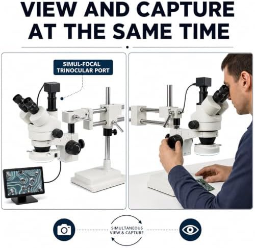 Vision Scientific trinocular stereo zoom microscope double arm boom — photo 5