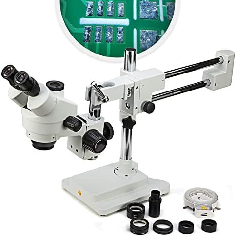Simul-focal trinocular stereo microscope with boom arm