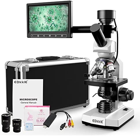 Research-grade compound monocular microscope with LCD screen