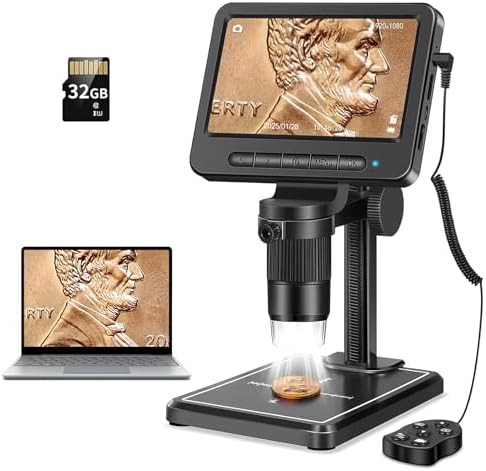 Digital coin microscope with five inch LCD screen