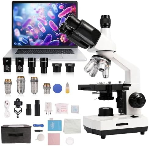 Trinocular compound microscope with 2MP camera and case